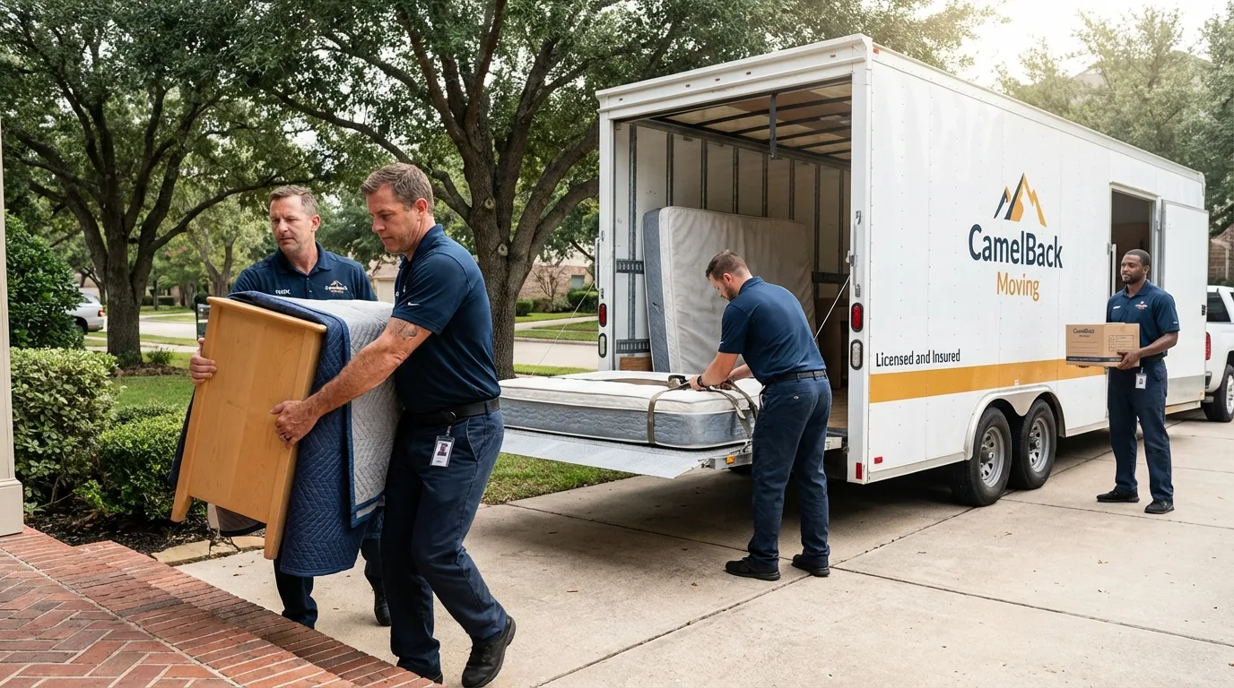 Crew loading residential truck for cross-state move from Ganado, AZ